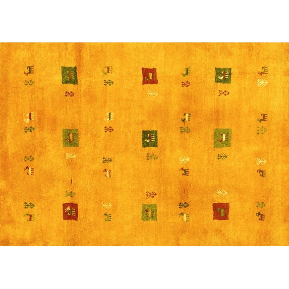 Ahgly Company Machine Washable Indoor Rectangle Abstract Yellow Contemporary Area Rugs, 8' x 10'