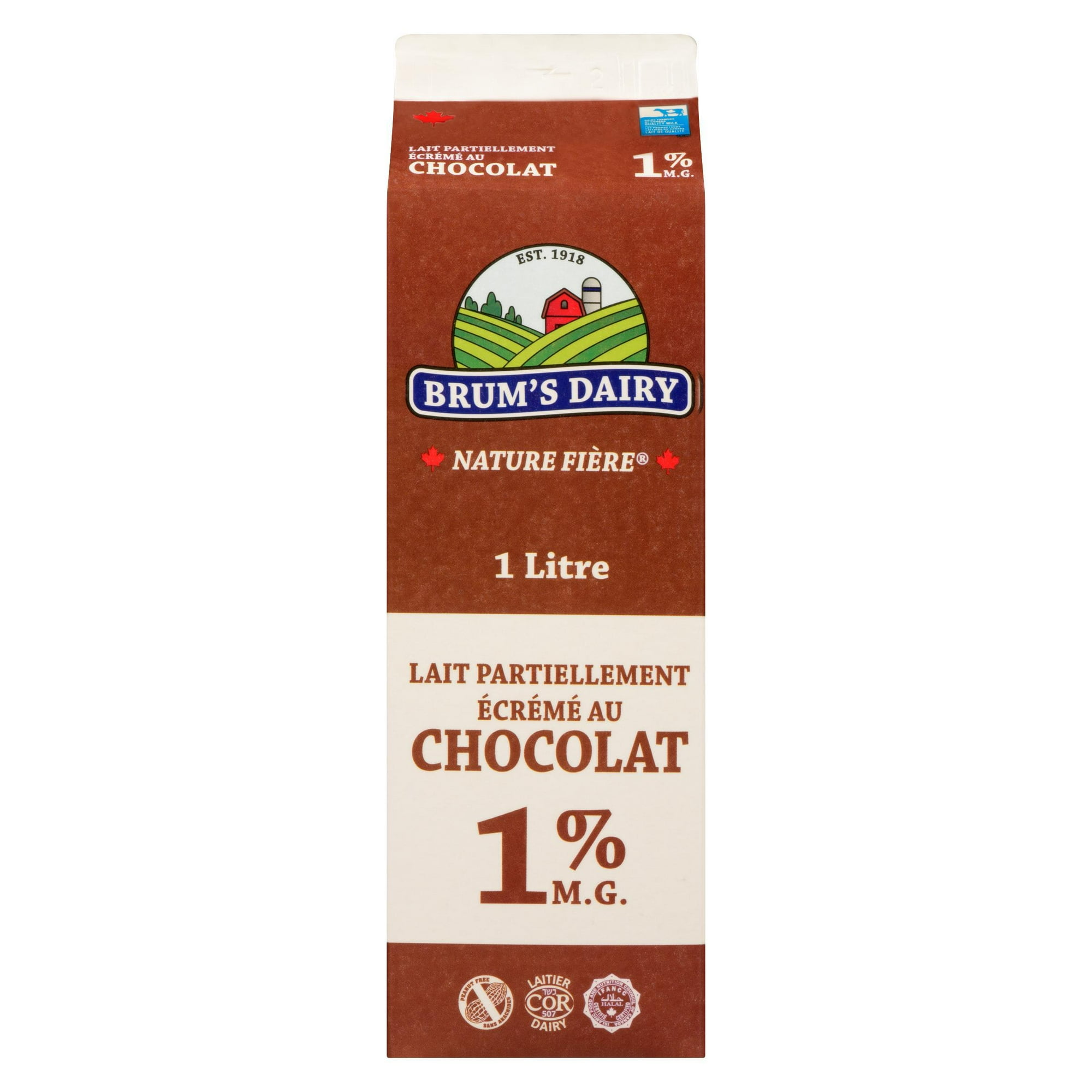 Brum's 1% M.F Chocolate, Partly Skimmed Milk.