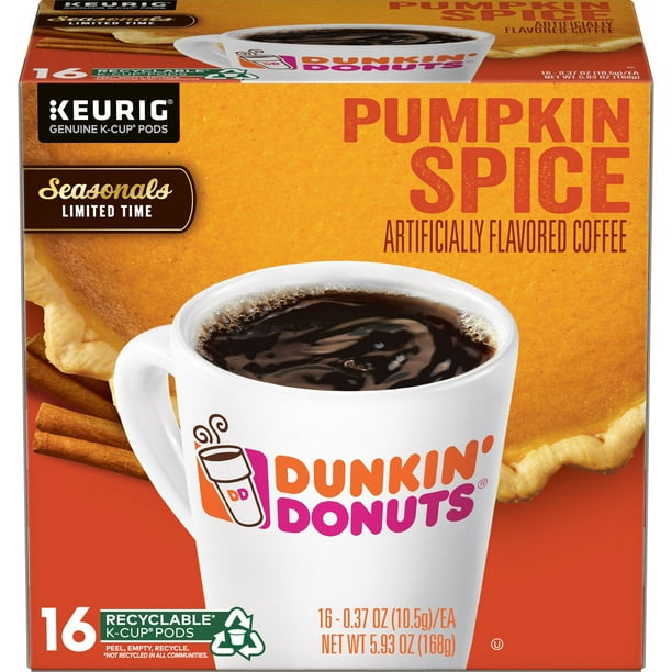 Dunkin' Donuts Pumpkin Spice Flavored Coffee KCup Pods, 16 Count