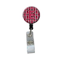 Carolines Treasures CJ1079-EBR Letter E Football Crimson & White Retractable Badge Reel