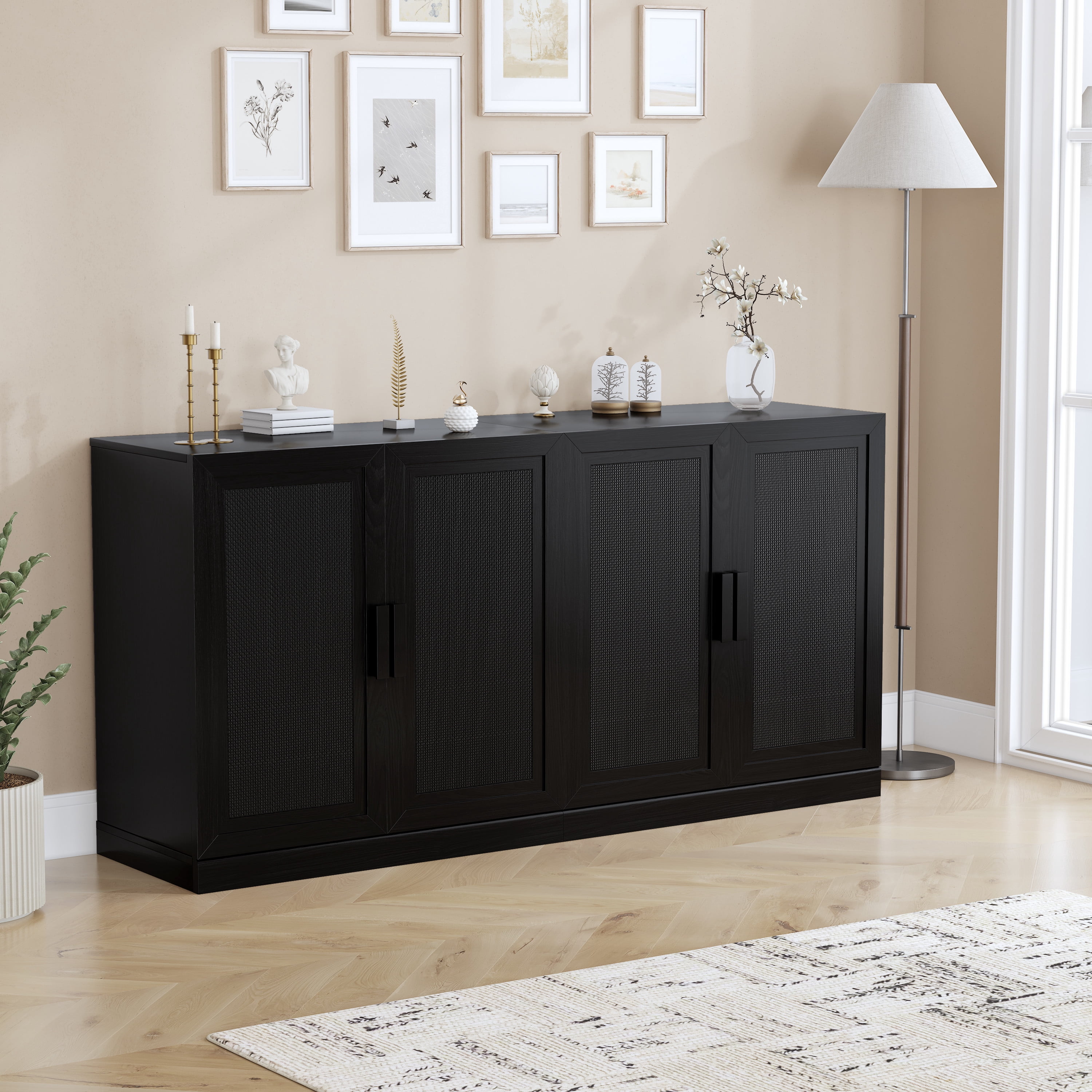 MAYEERTY Entryway Storage Cabinet Set of 2 Wood Accent Cabinet for Living Room,Black
