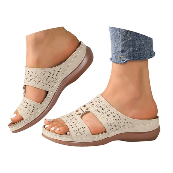 Mepaouo Wedge Sandals for Women Summer Walking Orthopedic Slides Comfortable Hollow out Casual Shoes