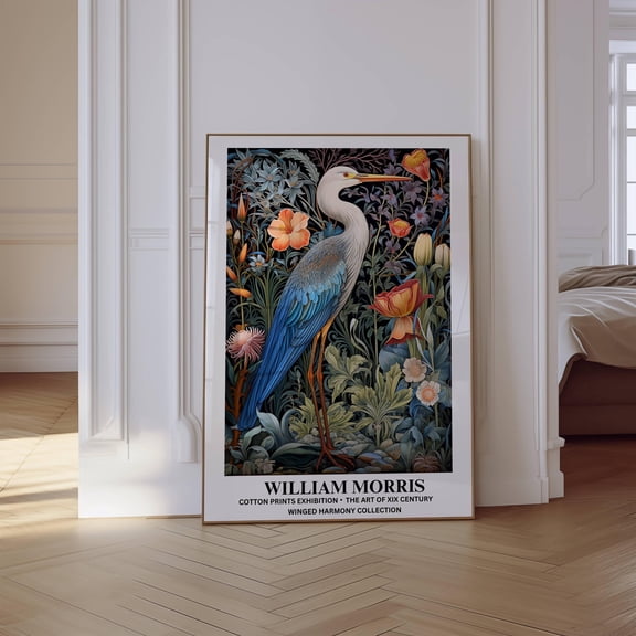 William Morris Print, Blue Heron, Bird Wall Art, William Morris Poster, Aesthetic Wall Art, Vintage Poster, Botanical Print, Wall Art Gift