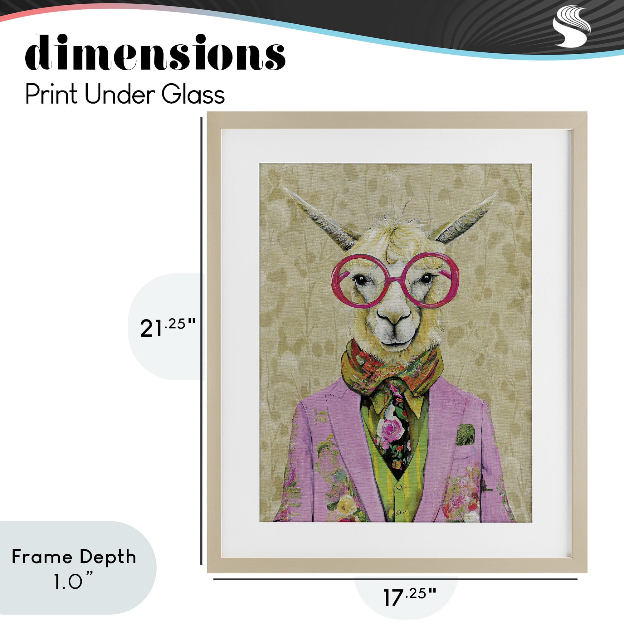 Stupell Industries Stylish Llama with Glasses Birch Framed Print Under Glass, design by Svetlana Aleynikova