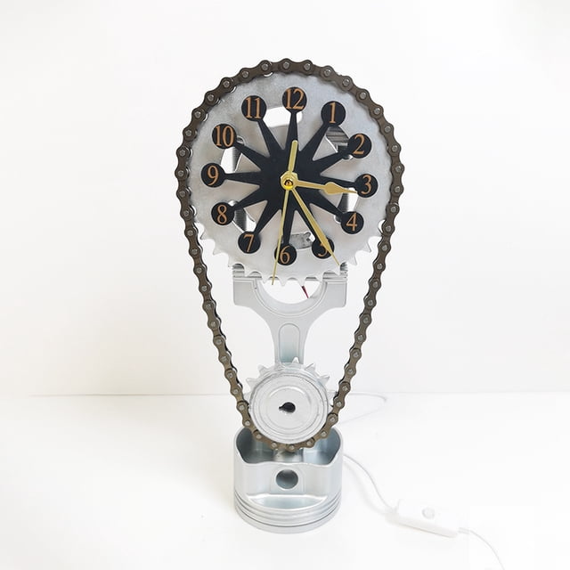 Reloj de engranajes giratorios de edición de metal, reloj de estante con cadena de sincronización creativa, reloj de cadena de sincronización con estatua vintage en 3D, dormitorios personalizados