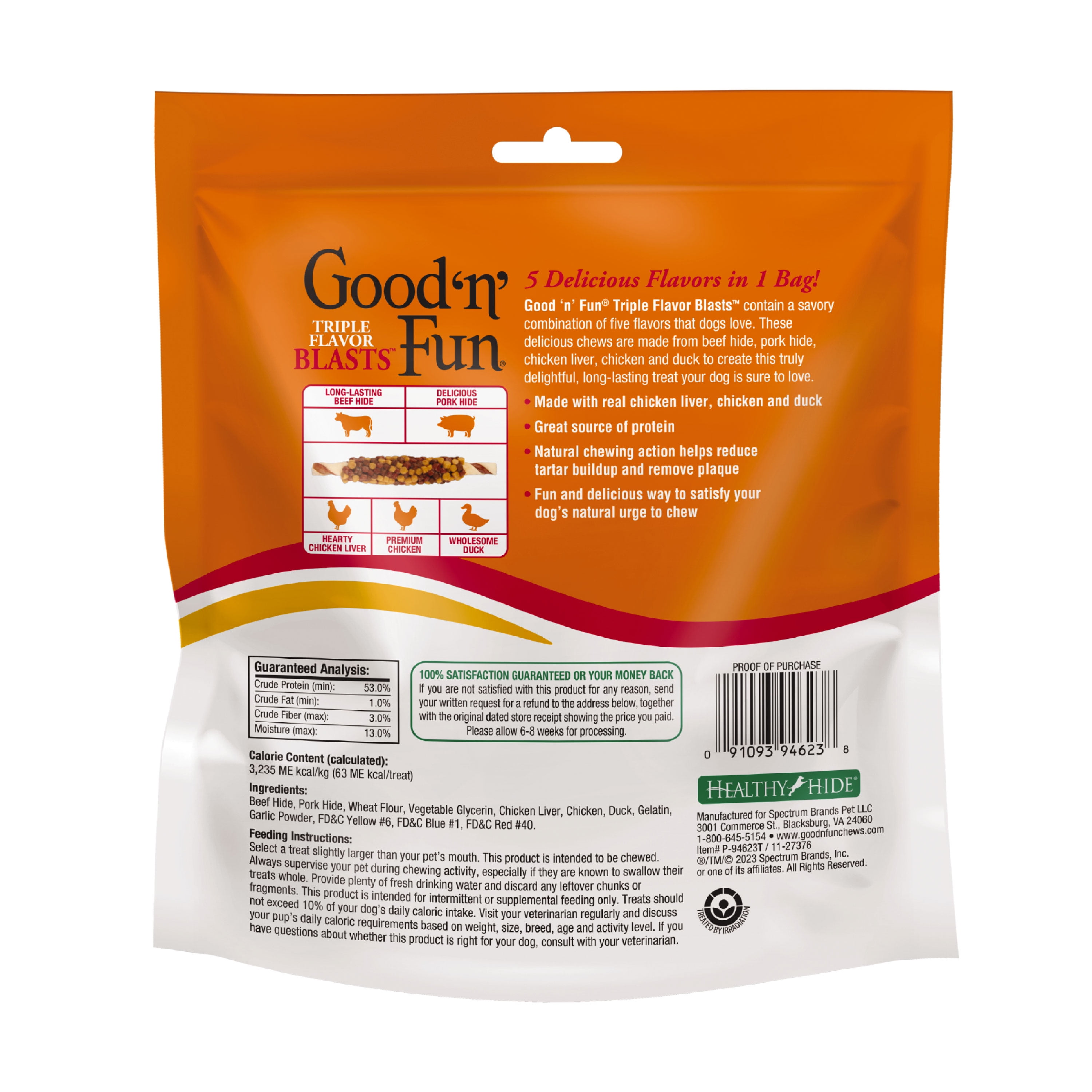 (5 pack) Good 'n' Fun Triple Flavor Blasts, Rawhide Chews for All Dogs, 12 oz