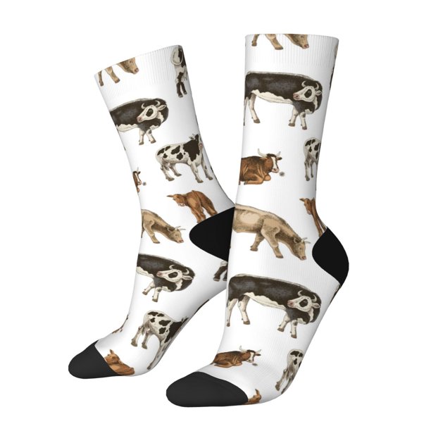 Fotbe Cow Calcetas Largas con Estampado para Hombre y Mujer – Calcetas de Compresión Transpirables y Elásticas, Viajar y Uso Diario Talla 5-11