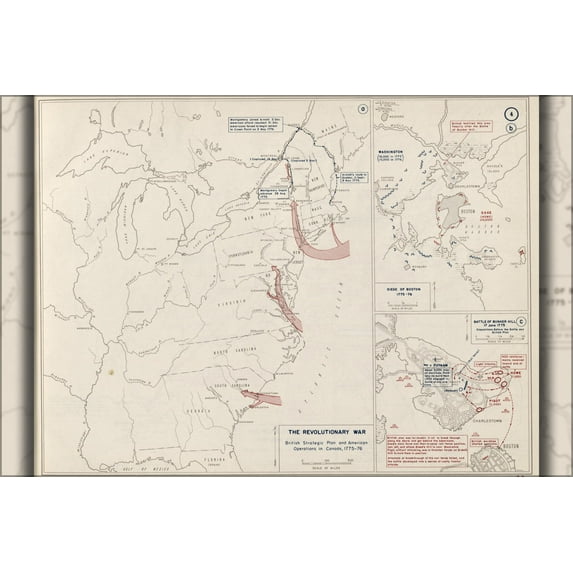24"x36" Gallery Poster, Revolutionary War map Boston, 1775-1776