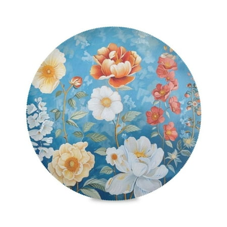 

Round Plate Mat 15.4x15.4 Inchesx4 Placemat Table Mat Kitchen Mat Coffee Mat Fabric Thick Strong Wear-Resistant Heat Resistance Yellow Chrysanthemum
