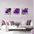 thumbnail image 5 of Purple Wall Art Rose Flowers Wall Decor for Living Room Bathroom Purple and Gray Canvas Paintings Romantic Bedroom Decor Black and White Modern Artwork Valentines Gifts Home Decorations 14x14" 3 Pcs, 5 of 13