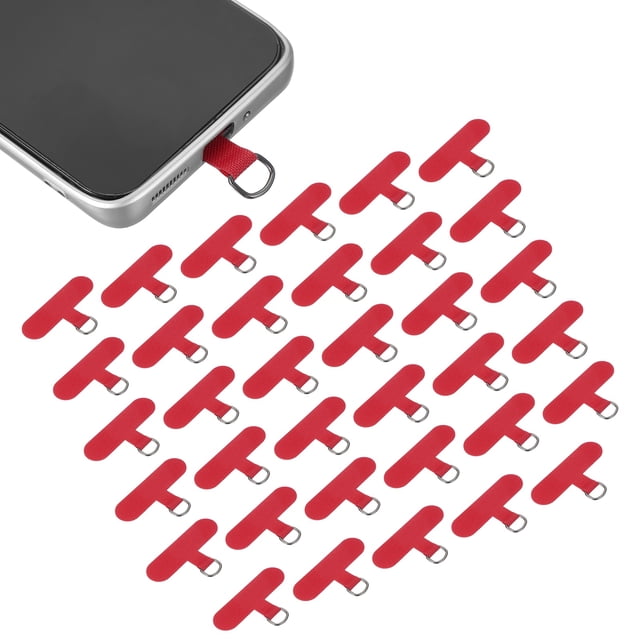 36pcs Phone Tether Tab, Universal Phone Lanyard Patch T Shape Cell Phones Strap Replacement Part for Most Smartphone Cases, Red