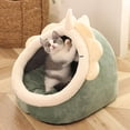 thumbnail image 4 of Lit Grotte en Peluche pour Animal avec Capuchon, Beigne pour Chat, Faux Vert P, 4 of 8
