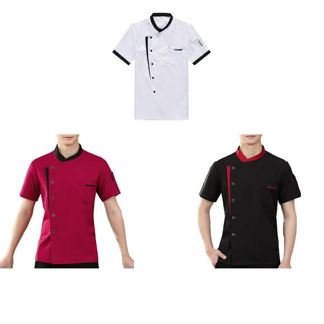 Chef Jacket Men Chef Coat Skin Friendly Chef Cheap Short Sleeve Uniforms O-Neck Cheap Short Sleeve Tops Bakery Cooking Clothes Work Wear Black M