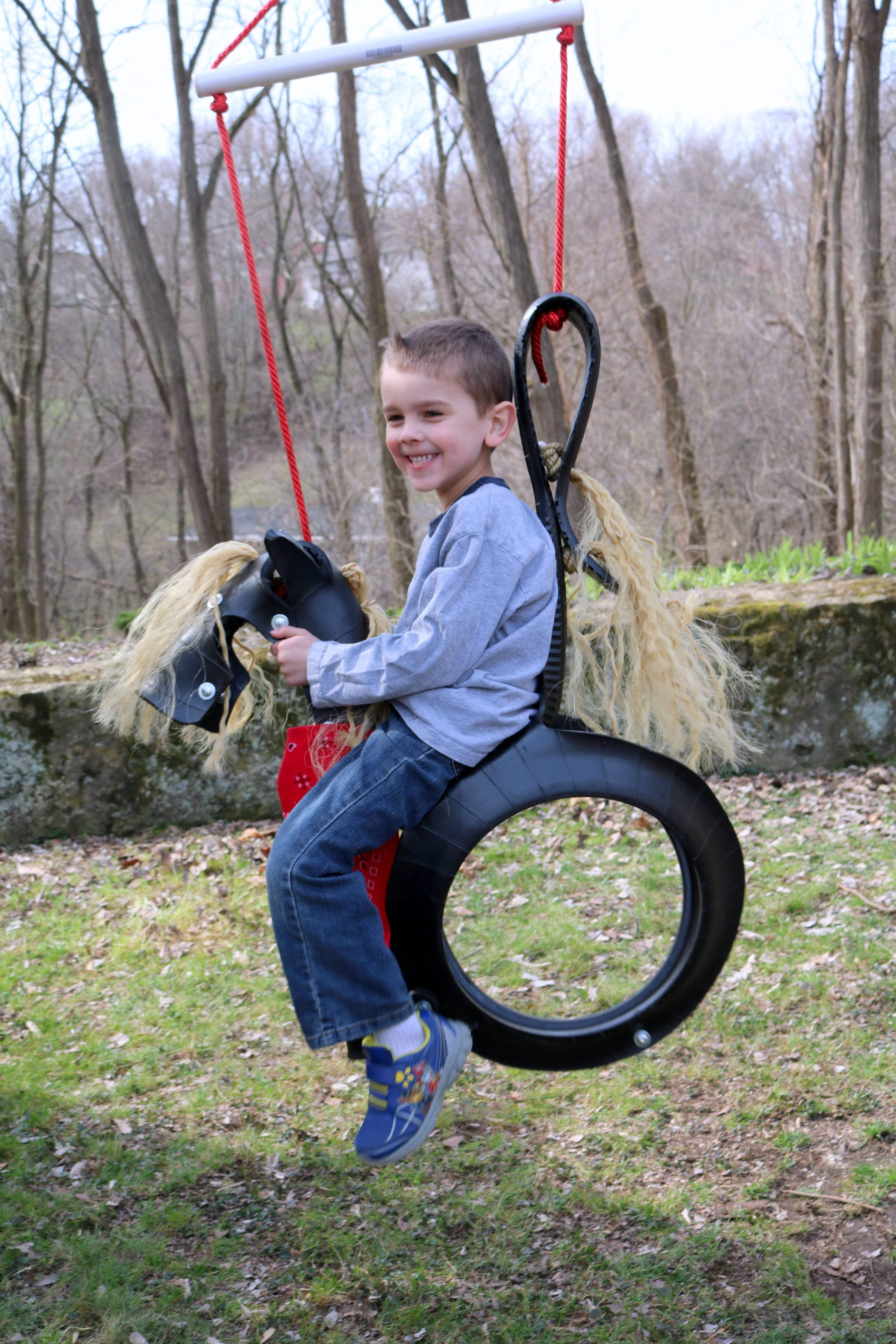Horse Tire Swing Pony Kids Outdoor Swing Set Fun Colored Bandanna Heavy
