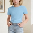 thumbnail image 2 of akafmk Girls Short Sleeve T-Shirts Ribbed Knit Slim Fitted Tops Crewneck Soft Versatile Activewear Casual Basic Tees Summer Tops, 5-16Y, 2 of 8