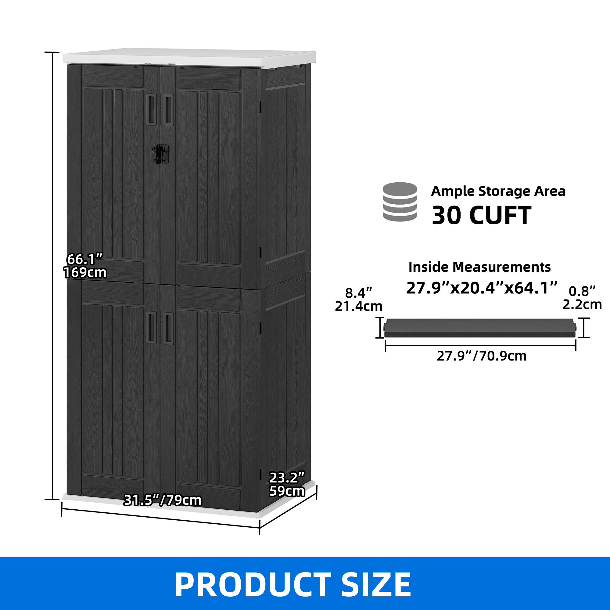 Dextrus Outdoor Storage Shed with 4 Shelves, Weatherproof Resin Storage with Lockable Lid, Dark Gray