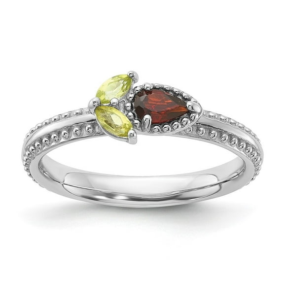 Auriga 925 Sterling Silver Rhodium-plated Textured Garnet and Peridot Flower Ring for Women Size- 10