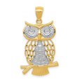 thumbnail image 1 of 14k Yellow Gold White Rhodium Open Back Diamond Cut Polished Finish Moveable Owl Charm Pendant, 1 of 4