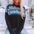 thumbnail image 3 of Vintage impreso suéter de punto suelta crewneck moda casual manga larga Plaid knit pullover para las mujeres, 3 of 8