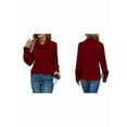 thumbnail image 3 of Women'S - Tunic Sweaters Long Sleeve Ribbed Knit Comfy Loose Casual Fall Sweater Wine Red S, 3 of 7