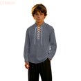 thumbnail image 2 of LYHaoo Boys Long Sleeve Shirt Kids Classic Lace up Theme Tops(9-10 Years), 2 of 7