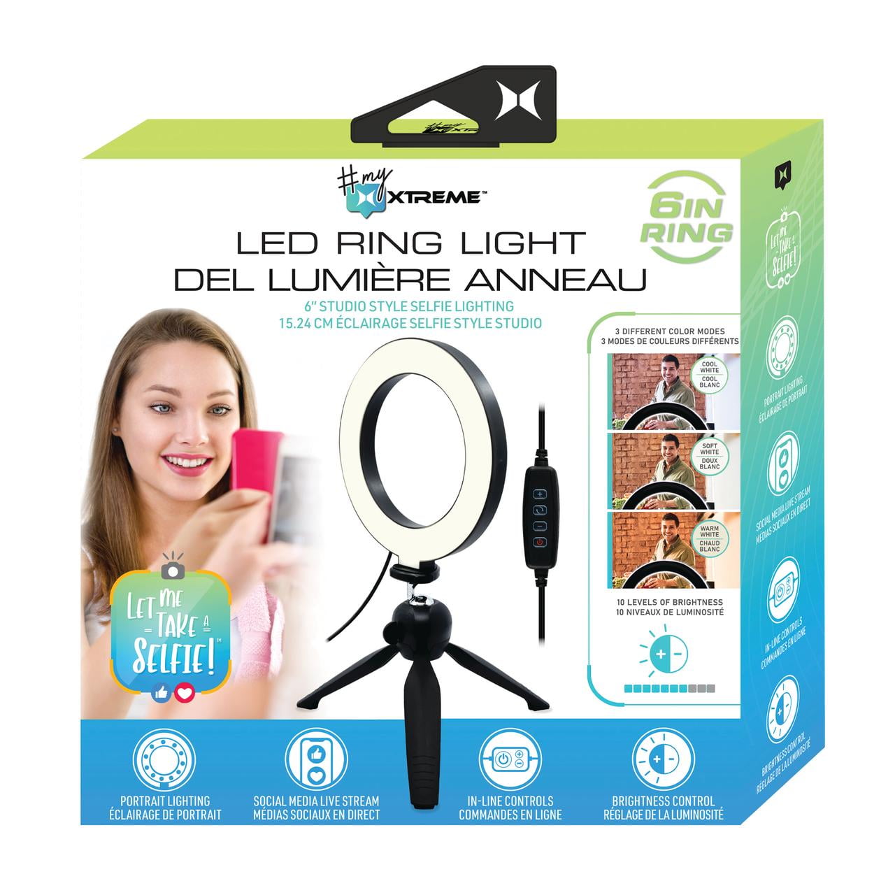 Xtreme LED 6-inch Ring Light, Ball-Joint Gooseneck and Tripod, 10 Brightness Levels, Multi-White Color Modes, 6ft USB Cable and Power Adapter