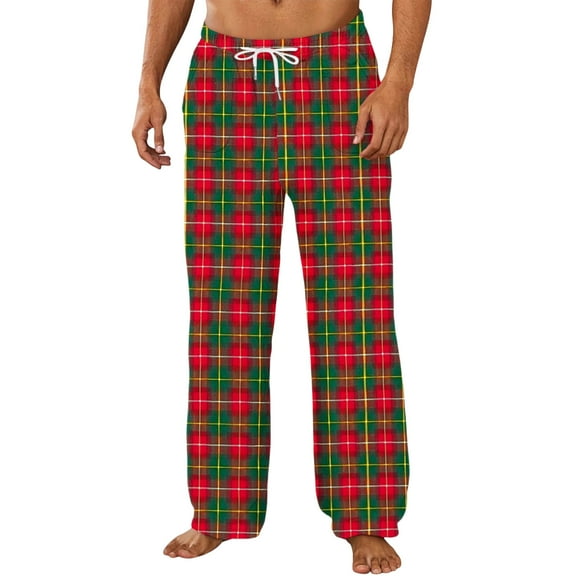successthop Christmas Plaid Pajama Pants Men Flannel Trousers Elastic Drawstring Sleep Bottoms with Pocket Loungewear