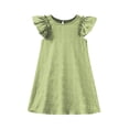 thumbnail image 4 of vigerkar Girls Summer Ruffle Dress Flutter Sleeve Casual Ribbed Dresses Elastic Waist with Pockets 5-14 Years (Green, 6-7 Years), 4 of 5