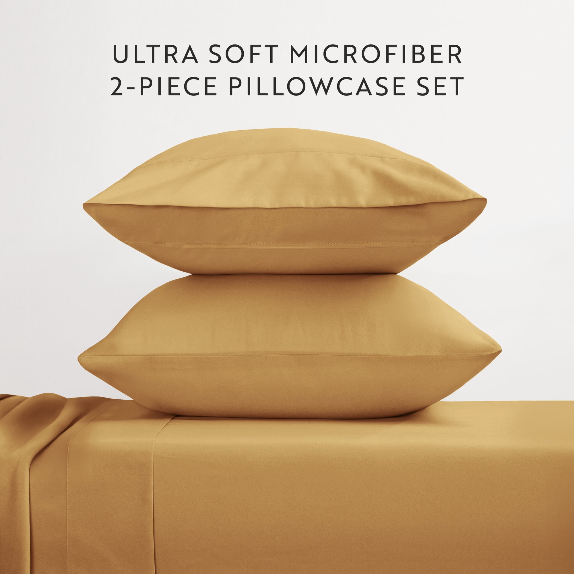 Noble Linens 2 Piece Pillow Case Set, Gold, Standard/Queen
