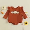 thumbnail image 2 of Bigetiay Baby Girl Halloween Outfit Long Sleeve Bodysuit Pumpkin Embroidery Textured Romper Toddler, Size 6-12 Months, 2 of 6