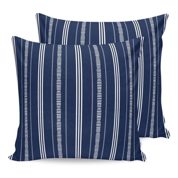 Pillow Covers 18x18 Set of 2, Boho Navy Blue Throw Pillow Covers Decorative Couch Cushion Cover, Minimalist Farmhouse Striped Microfiber Soft Square Pillowcases for Bedroom Living Room Sofa