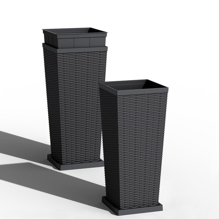 Devoko 32" Tall Outdoor Planters, Set of 2 with Trays photo 2