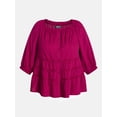 thumbnail image 5 of Terra & Sky Women's Plus Eyelet Trim Swing Top with Elbow Length Sleeves, Sizes 0X-5X, 5 of 5