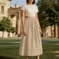 thumbnail image 2 of Lusa Long Skirts for Women 2026 Summer Boho Pleated Loose Fit Lightweight Flowy Skirt Pure Color Casual Elastic High Waisted Swing A-Line Maxi Skirts Khaki XL, 2 of 5