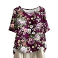 thumbnail image 2 of GaThRRgYP Womens Tops Short Sleeve Dressy,Plus Size Tops Short Sleeve,Women's Casual Round Neck Button Printed Short Sleeve Blouse Purple L, 2 of 5