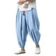 thumbnail image 1 of Pantalones holgados y elásticos de manga ancha para hombre, de color liso, poliéster, diseño con 4 bolsillos y cierre con botones, para el fin de semana o el trabajo, 1 of 7