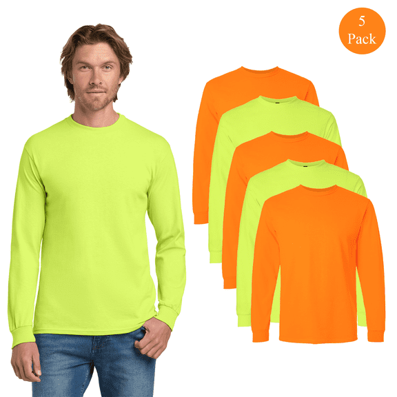 Gildan Adult’s Hi Vis Ultra Cotton Safety T-Shirt, Durable Comfortable Work Multicolor tee, 5 Pack, S