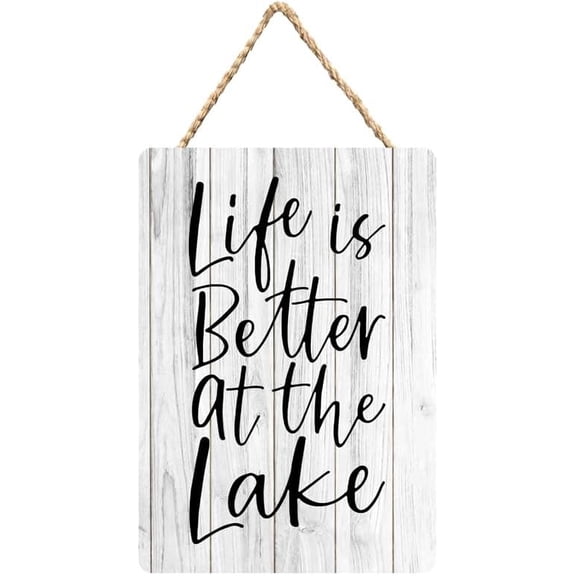 Rustic Wooden Sign Decor - Life Is Better At The Lake - Wood Plaque Home & Office Inspirational Gifts Hanging Wall Signs 6x12 IN