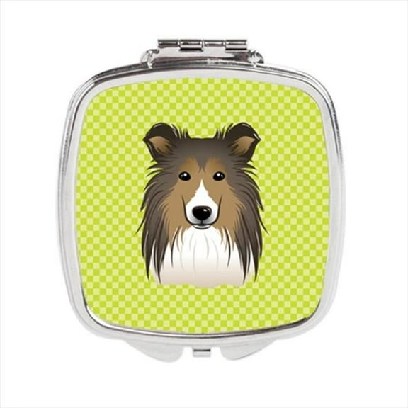 Carolines Treasures  Checkerboard Lime Green Sheltie Compact Mirror - 2.75 x 3 x .3 In.