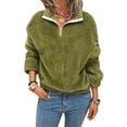 thumbnail image 1 of LUXUR Chandail pour Femmes à Manches Longues, Chandail en Molleton à Fermeture Éclair devant, T-shirt Décontracté en Sherpa, Chandail à Col à Revers en Molleton Duveteux, Vert Armée, P, 1 of 2