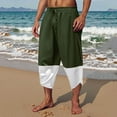 thumbnail image 2 of Men's Color Block Linen Harem Capri Pants Lightweight Loose Drawstring Elastic Waist Casual Beach Boho Yoga Trousers, 2 of 6