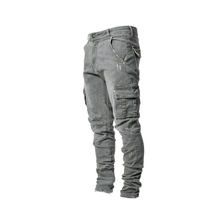 Fashion Elastic Cargo Jeans Men Stretch Multi-pocket Skinny Jeans