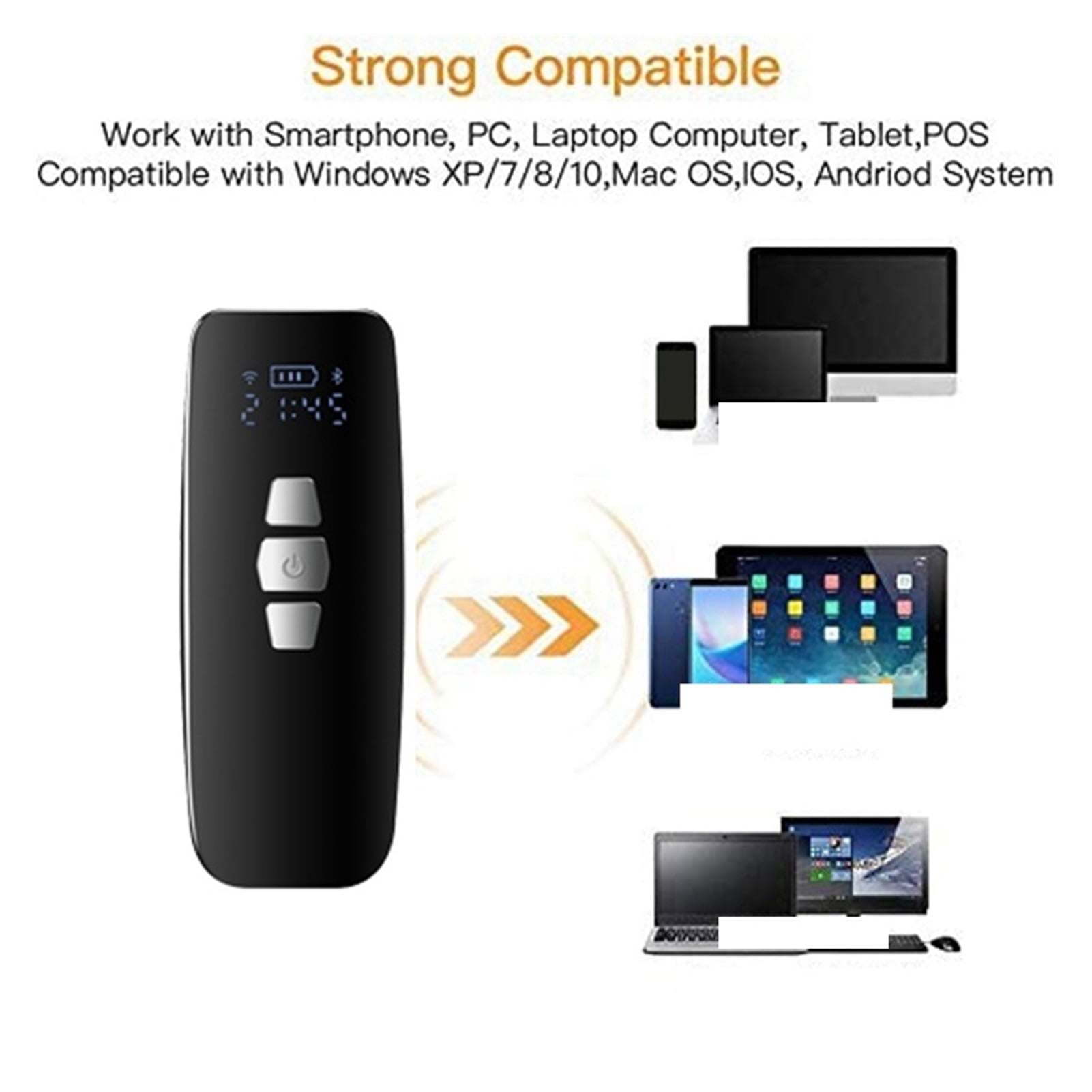 Mini Barcode Scanner USB Wired/Bluetooth/ 2.4G Wireless 1D 2D QR PDF417 Bar Code For Tablets PC ,Easy to Operate