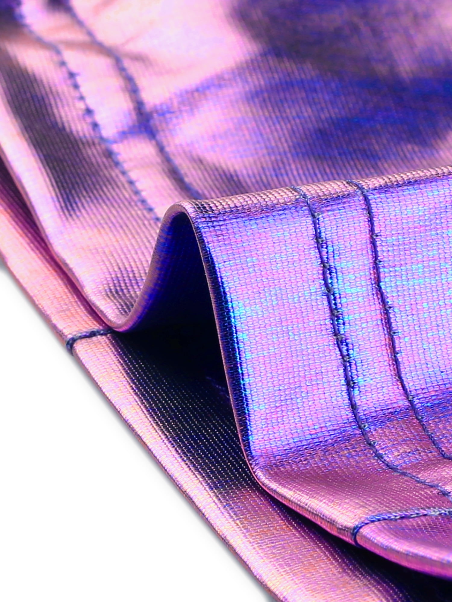 INSPIRE CHIC Women's Shiny Sleeveless Holographic Metallic Crop Top S Blue Purple