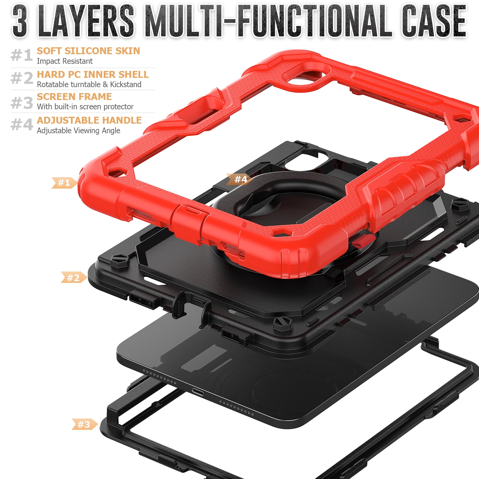 iPad Mini 6 Case 2021, Dteck 360 Rotating Heavy Duty Shockproof with Rugged Stand Pencil Holder for Kids Case for iPad Mini 6th Generation 8.3 Inch - Shoulder Strap, Screen Protector, Red