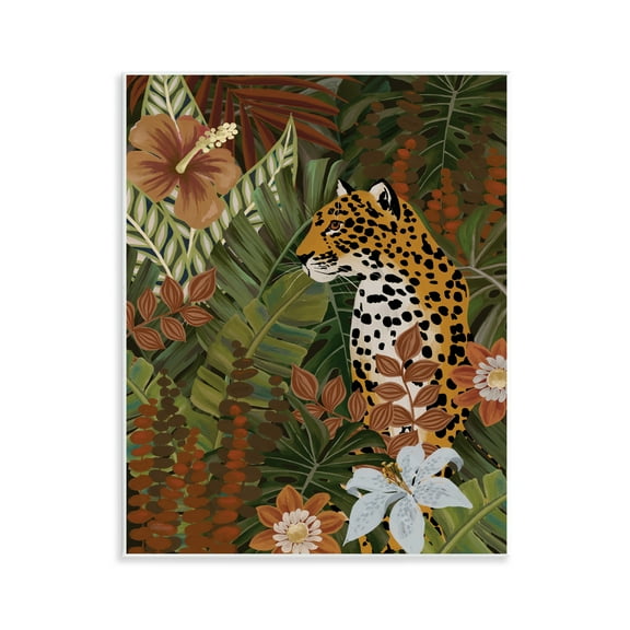 Stupell Industries Hibiscus Jungle Leopard Animals Painting Unframed Art Print Wall Art, 11 x 14