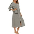 thumbnail image 4 of FIOPHY Womens Zipper Front House Dress Long Robes 3/4 Sleeves Striped Nightgowns Loungewear Bathrobes with Pockets, 4 of 8