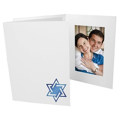 (50 pack) Star of David Judaica Blue foil design on white cardboard 4x6 photo folder - 4x6