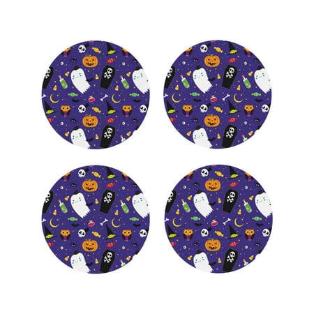 

Honeii Cute And Creepy Print Leather Coaster Set of 4 Ideal for Safeguarding Your Furniture from Drinks Spills and Effortless Cleanup-Round Shape