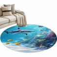 thumbnail image 2 of Shark Coastal Round Area Rug 3.3 FT, Non Slip Small Entryway Kitchen Mat, Summer Beach Coral Ocean Nautical Washable Soft Circular Rug Non-Shedding Door Mat for Bathroom Playroom Kids Room, 2 of 9